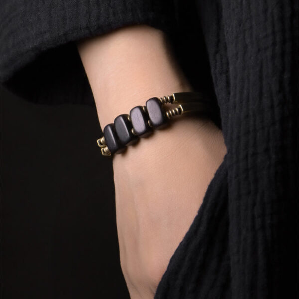 Buddha Stones Tibetan Ebony Wood Copper Balance Double Layer Bracelet - 图片 5