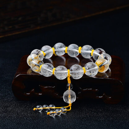 Tibet White Crystal Half Demon Half Buddha Heart Sutra Lotus Healing Bracelet - 图片 5