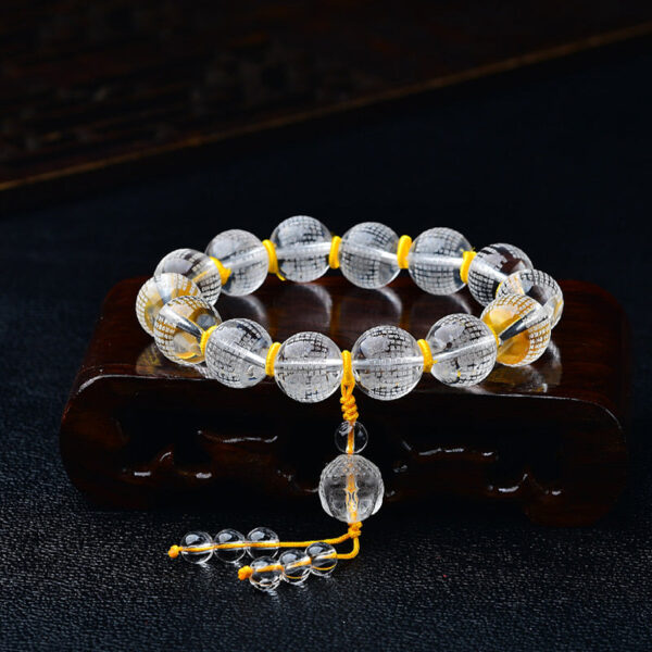 Tibet White Crystal Half Demon Half Buddha Heart Sutra Lotus Healing Bracelet - 图片 5
