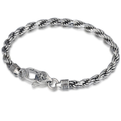 925 Sterling Silver Tibet Om Mani Padme Hum Double Dorje Vajra Twisted Design Peace Love Bracelet - 图片 2