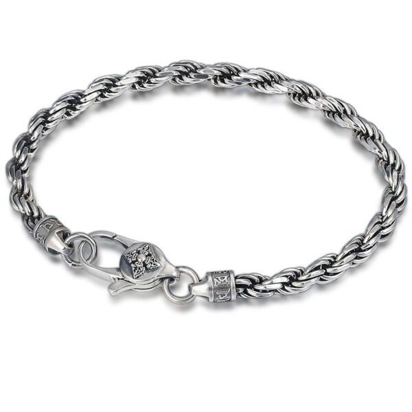 925 Sterling Silver Tibet Om Mani Padme Hum Double Dorje Vajra Twisted Design Peace Love Bracelet - 图片 2