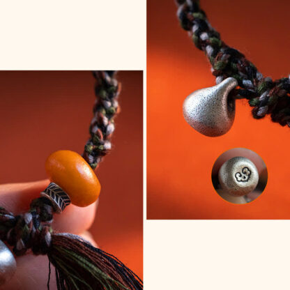 990 Sterling Silver Tibetan Handmade Amber Steelyard Weight Wish Protection Bracelet - 图片 6