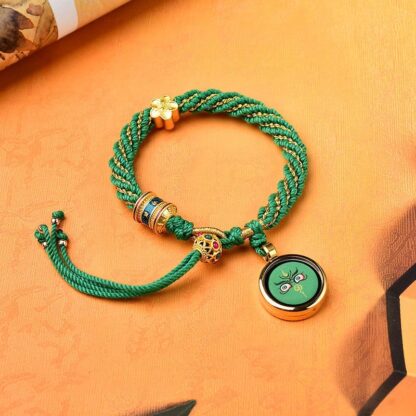 Tibet Handmade Five God Of Wealth Luck Thangka Amulet Prayer Wheel Flower Charm Weave String Bracelet - 图片 15