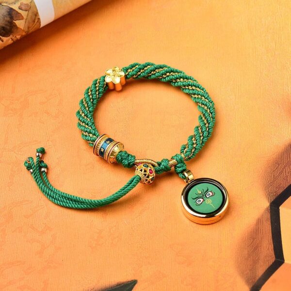 Tibet Handmade Five God Of Wealth Luck Thangka Amulet Prayer Wheel Flower Charm Weave String Bracelet - 图片 15