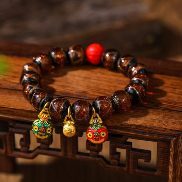 Buddha Stones Gold Swallowing Beast Family Colorful Cinnabar Bead Bracelet - 图片 11