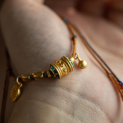 Buddha Stones Tibetan Handmade Om Mani Padme Hum Prayer Wheel Protection Strength String Bracelet - 图片 6