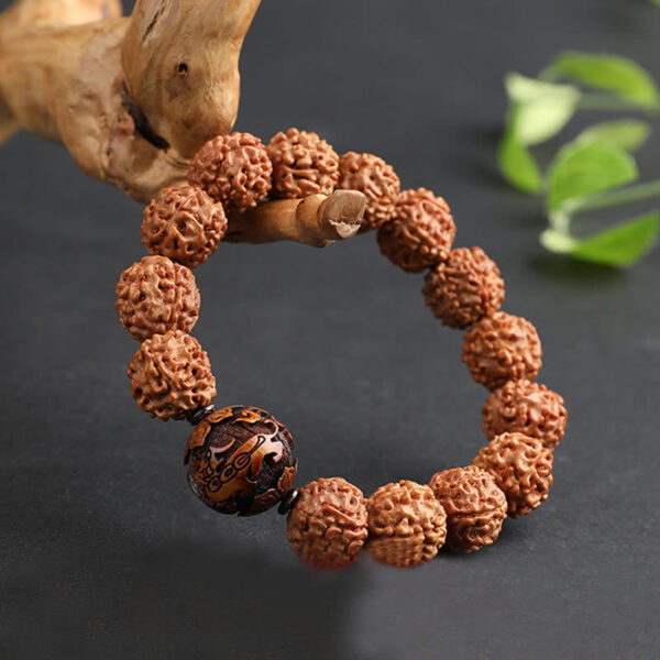 Tibet Rudraksha Bodhi Seed PiXiu Copper Coin Wealth Luck Bracelet - 图片 4