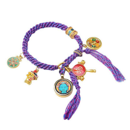 Buddha Stones Tibetan Green Tara Zakiram Goddess of Wealth Thangka Luck Braid String Bracelet - 图片 3