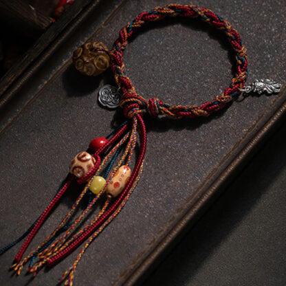 Buddha Stones Tibetan Handmade Colorful Thread 925 Sterling Silver Koi Fish Protection Strength String Bracelet - 图片 6