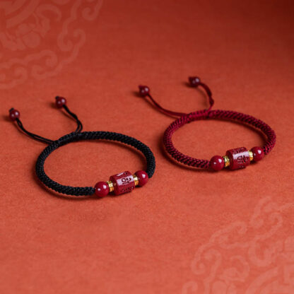 Tibet Cinnabar Om Mani Padme Hum Engraved Blessing Braided Bracelet - 图片 16