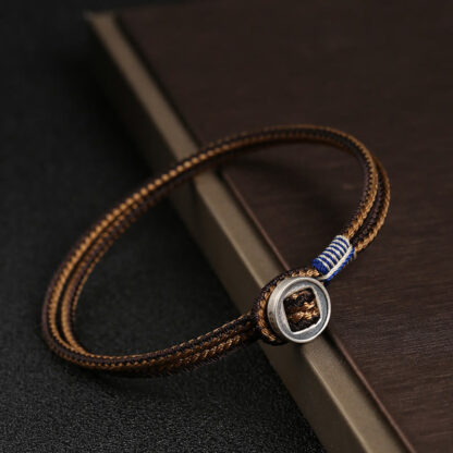 Buddha Stones  925 Sterling Silver Handmade Button Protection Weave String Bracelet - 图片 5