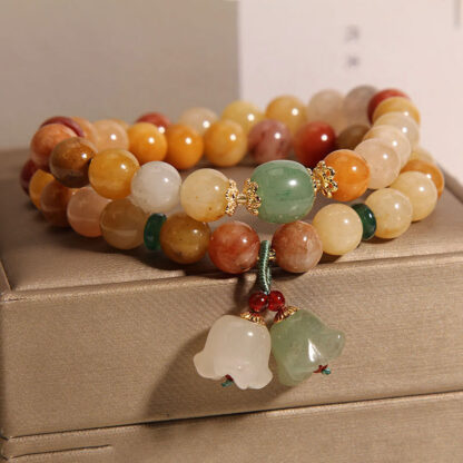 Tibet Natural Golden Silk Jade Double Layer Bell Orchid Luck Bracelet - 图片 2