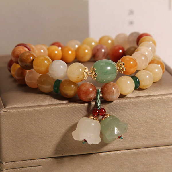 Tibet Natural Golden Silk Jade Double Layer Bell Orchid Luck Bracelet - 图片 2
