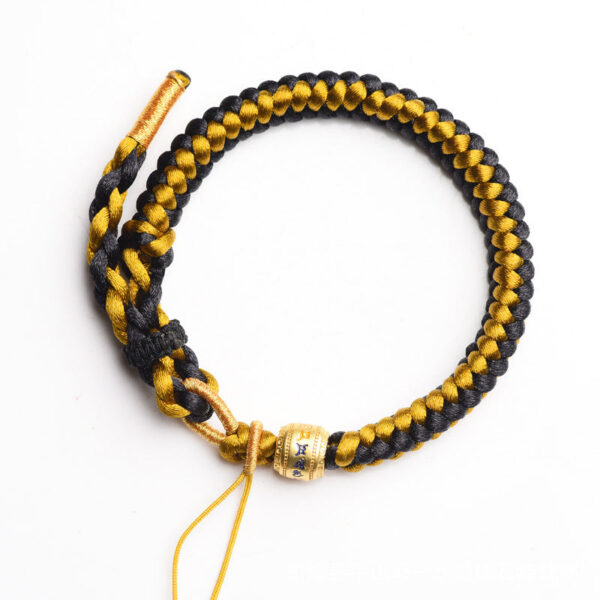 Handmade Tibetan Black Gold Dragon Scale Rope Om Mani Padme Hum Purity Bracelet - 图片 7