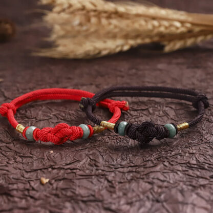 Buddha Stones Red String Jade Luck Fortune Knot Braided String Bracelet - 图片 8