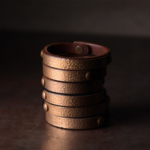 Vintage Handmade Texture Copper Brass Leather Wealth Bracelet Bangle - 图片 11