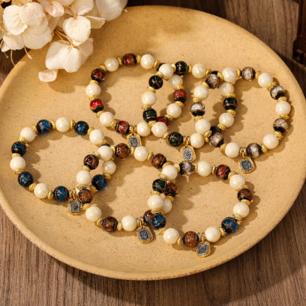 Tibetan Zakiram Goddess of Wealth Charm Liuli Glass Incense Ash Porcelain Bead Protection Bracelet - 图片 20