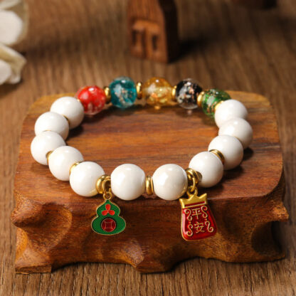 Tibetan Incense Ash Porcelain Luminous Fluorescent Liuli Glass Bead Gourd Copper Coin Charm Peace Bracelet - 图片 7
