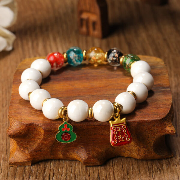 Tibetan Incense Ash Porcelain Luminous Fluorescent Liuli Glass Bead Gourd Copper Coin Charm Peace Bracelet - 图片 7