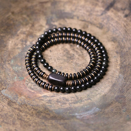 Buddha Stones Rainbow Obsidian Ebony Wood Copper Healing Triple Wrap Bracelet - 图片 12