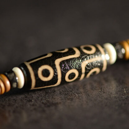 Tibetan Nine-Eye Dzi Bead Green Sandalwood Ebony Wood Peace Double Wrap Bracelet - 图片 13