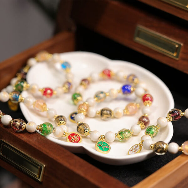 Tibetan Five God Of Wealth Fortune Liuli Glass Bead Incense Ash Porcelain Bead Charm Bracelet - 图片 2