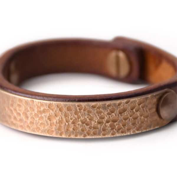 Vintage Handmade Texture Copper Brass Leather Wealth Bracelet Bangle - 图片 3