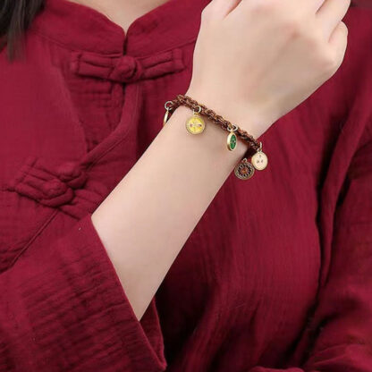 Buddha Stones Tibetan Five God Of Wealth Thangka Luck Braid String Bracelet - 图片 2