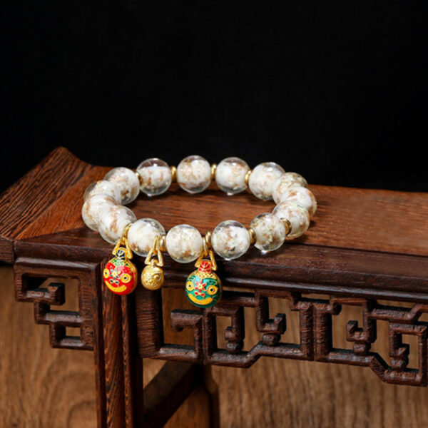 Gold Swallowing Beast Family Charm Luminous Fluorescent Liuli Glass Bead Success Bracelet - 图片 6