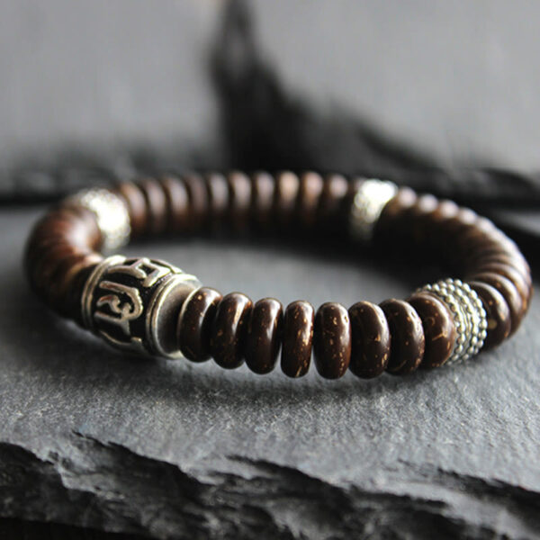 Natural Tibetan Coconut Shell Om Mani Padme Hum Positive Bracelet - 图片 3