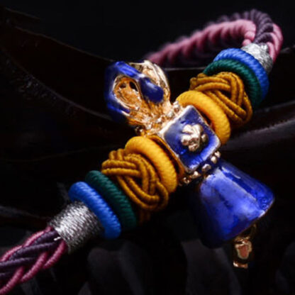 Buddha Stones Tibetan Handmade Dorje Vajra Strength Eight Threads String Bracelet - 图片 3
