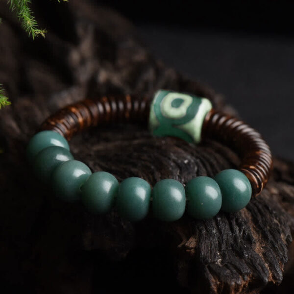 Tibetan Cyan Bodhi Seed Dzi Bead Coconut Shell Keep Away Evil Spirits Bracelet - 图片 5