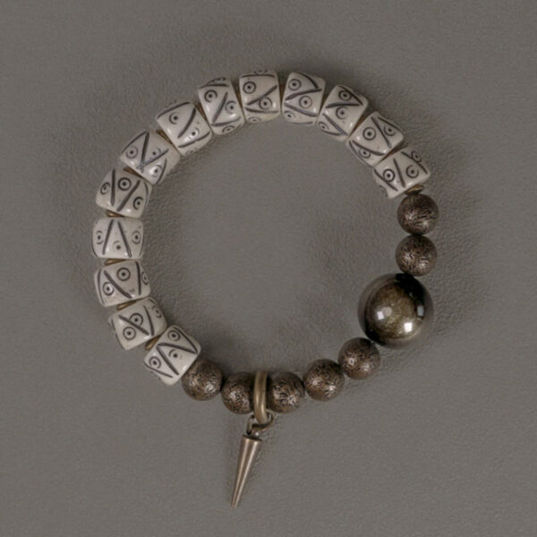 Tibetan Yak Bone Gold Sheen Obsidian Brass Bead Strength Bracelet - 图片 2