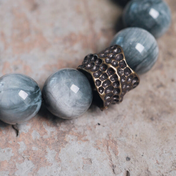 Buddha Stones Eagle's Eye Stone Ebony Wood Copper Confidence Couple Bracelet - 图片 12