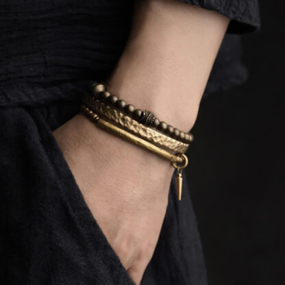 Buddha Stones Lava Rock Stone Copper Balance Cuff Bracelet Bangle - 图片 5