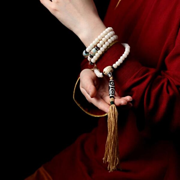 Buddha Stones Tibet 108 Mala Beads Bodhi Seed Bagua Vajra Dzi Bead Gray Agate Wealth Bracelet - 图片 8