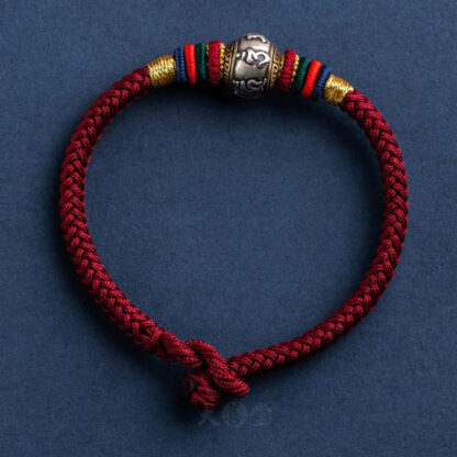 925 Sterling Silver Tibet Handmade Om Mani Padme Hum Luck Protection King Kong Knot Braided Bracelet - 图片 4