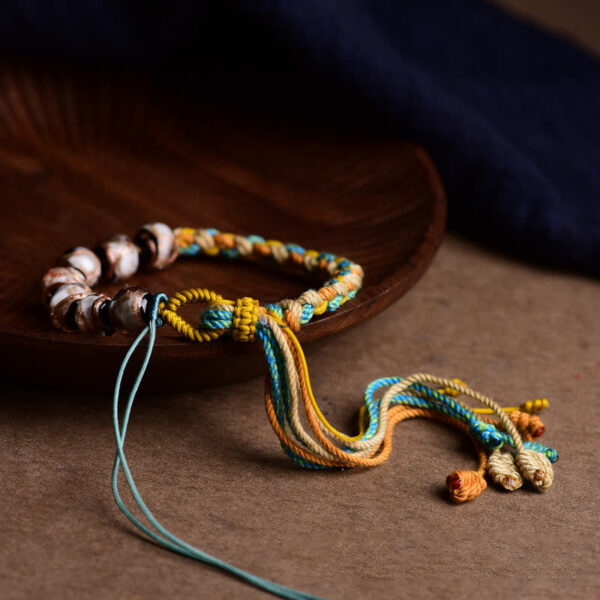 Handmade Multicolored Rope Liuli Glass Bead Fortune Braided Bracelet - 图片 5