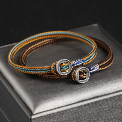 Buddha Stones  925 Sterling Silver Handmade Button Protection Weave String Bracelet - 图片 3