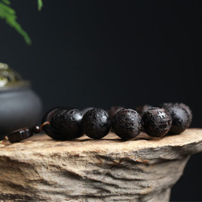 Buddha Stones Ebony Wood Chinese Character Yin Yang Engraved Gourd Balance Bracelet - 图片 8