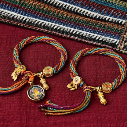 Buddha Stones Tibetan Luck Reincarnation Knot Prayer Wheel Dream Catcher Braid String Bracelet - 图片 2