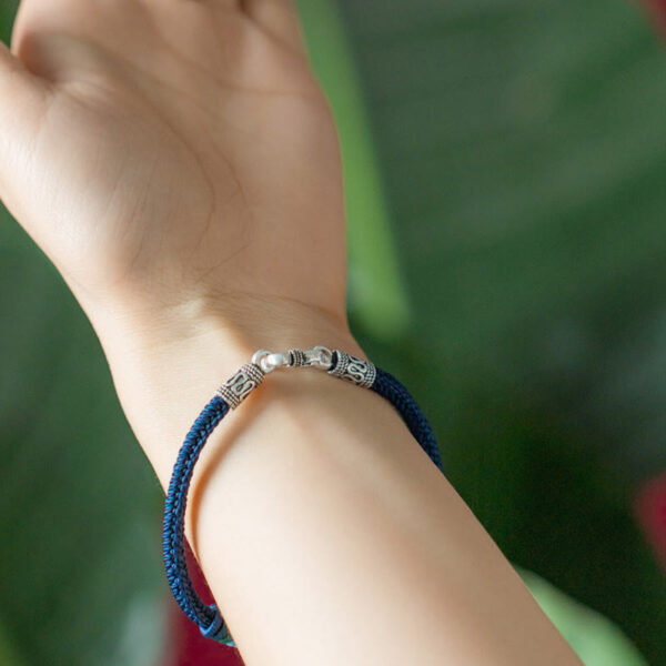 Handmade 925 Sterling Silver Tibetan Om Mani Padme Hum Purity Braided Bracelet - 图片 12