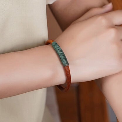 Tibetan Leather Handmade Five Elements Luck Braid String Buckle Bracelet - 图片 7