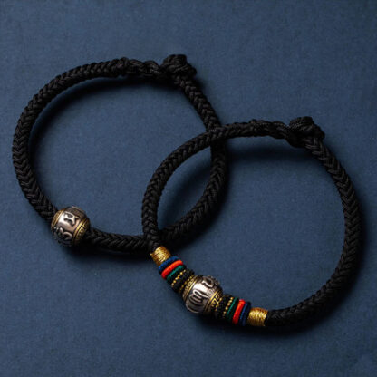 925 Sterling Silver Tibet Handmade Om Mani Padme Hum Luck Protection King Kong Knot Braided Bracelet - 图片 29