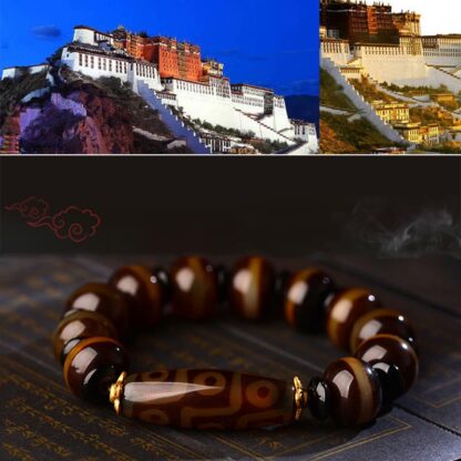 Buddha Stones Tibetan Natural Nine-Eye Dzi Bead Agate Wealth Blessings Bracelet - 图片 11