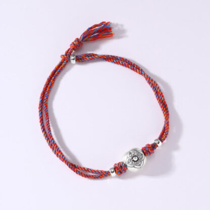 999 Sterling Silver Persimmon Luck Multicolored Braided Bracelet - 图片 23