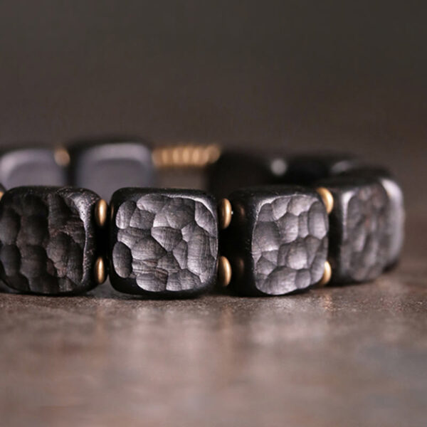 Retro Ebony Wood Texture Style Copper Peace Balance Bracelet - 图片 4