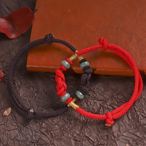 Red String Jade Luck Fortune Knot Braided Couple Bracelet - 图片 12