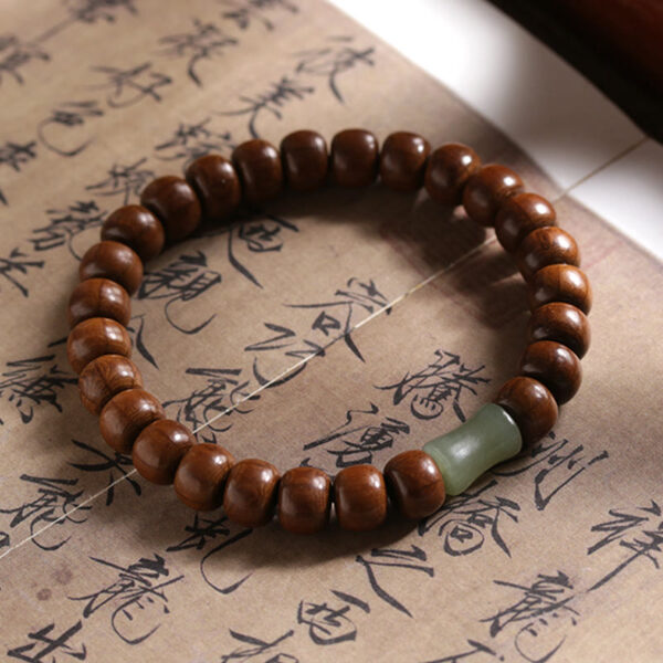 Natural Abelia Biflora Wood Hetian Jade Bamboo Bead Warding Off Evil Spirits Bracelet - 图片 3