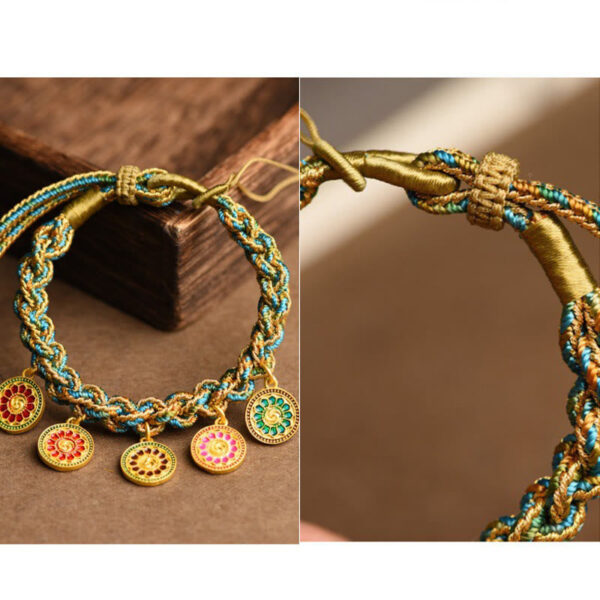 Tibetan Five God Of Wealth Luck Handcrafted Braid String Bracelet - 图片 7